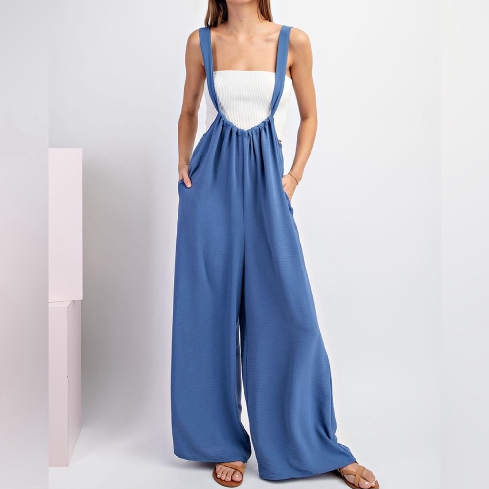 ❤️NWT ee:some sky blue suspenders pants women's size large ❤️